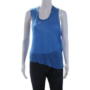 Helmut Womens Linen Blend Short Sleeves Pullover Tee Shirt Blue Size Petite